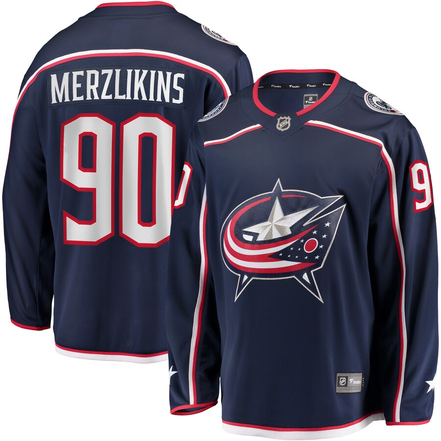 Men's Columbus Blue Jackets Elvis Merzlikins Fanatics Branded Navy Home Breakaway Player Jersey - Puhuasuan
