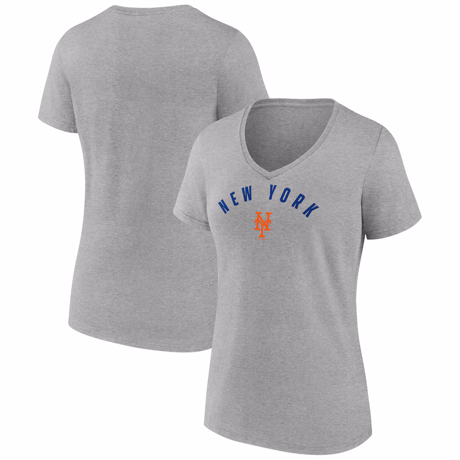 Women's New York Mets Fanatics Gray V-Neck T-Shirt - Puhuasuan