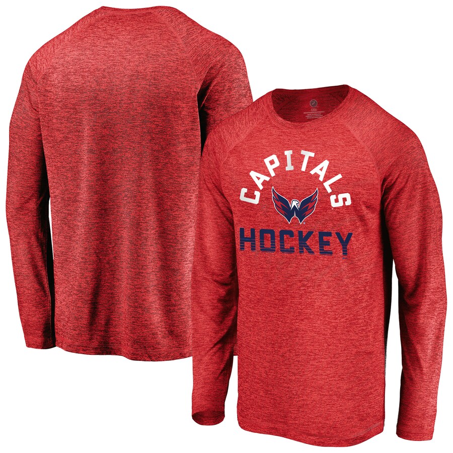 Men's Washington Capitals Fanatics Athletic Red Iconic Striated Breezer Raglan Long Sleeve T-Shirt - Puhuasuan