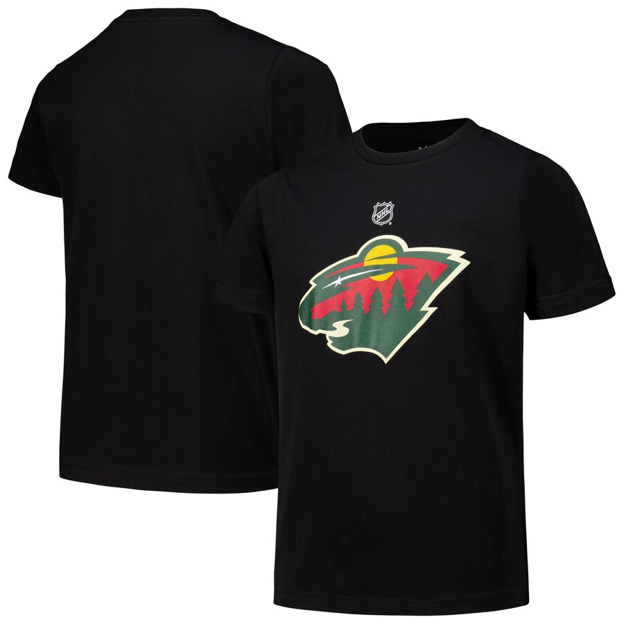 Youth Minnesota Wild Black Primary Logo T-Shirt - Puhuasuan