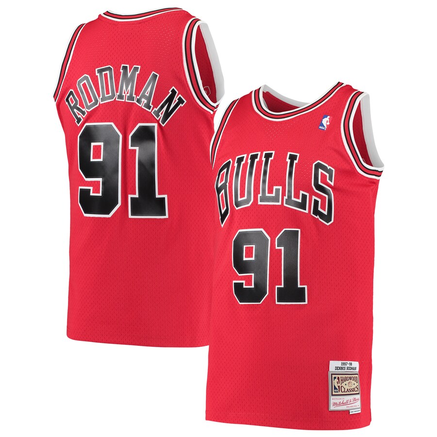 Men's Chicago Bulls Dennis Rodman Mitchell & Ness Red Hardwood Classics Swingman Jersey - Puhuasuan