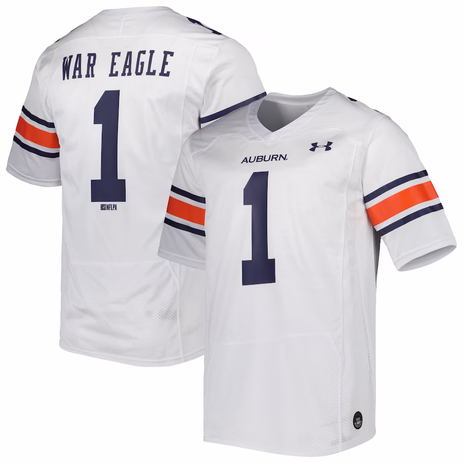 #1 Auburn Tigers Under Armour Team Wordmark Replica Football Jersey - White - Puhuasuan