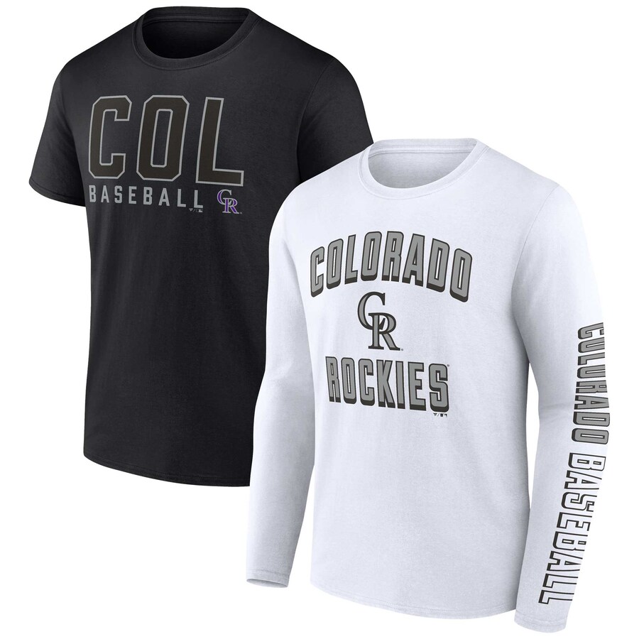 Men's Colorado Rockies Fanatics Black/White Two-Pack Combo T-Shirt Set - Puhuasuan