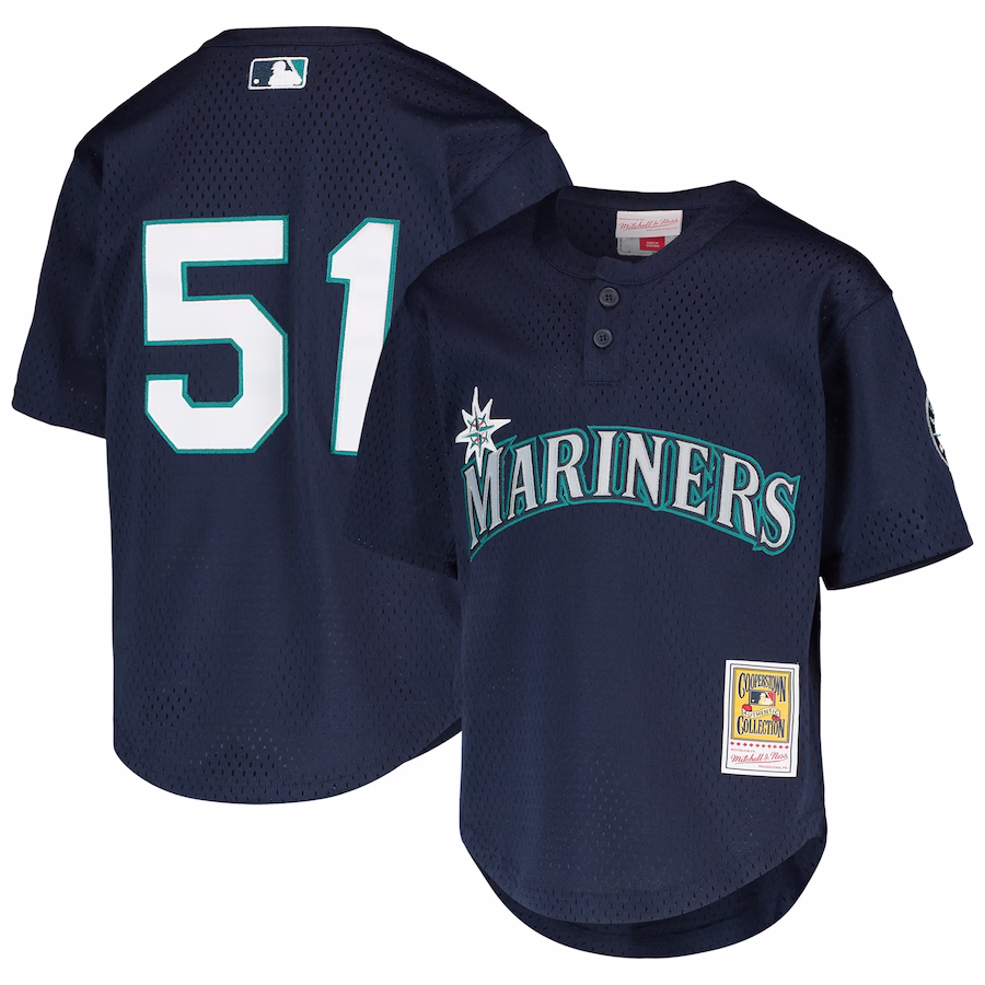 Youth Seattle Mariners Ichiro Suzuki Mitchell & Ness Navy Cooperstown Collection Mesh Batting Practice Jersey - Puhuasuan