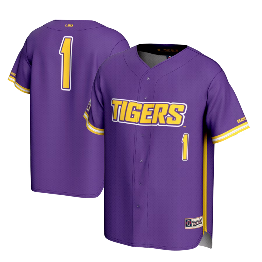#1 LSU Tigers GameDay Greats Lightweight Baseball Fashion Jersey - Purple - Puhuasuan