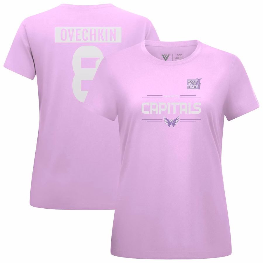Women's Washington Capitals Alexander Ovechkin Levelwear Lavender Hockey Fights Cancer Anthem Name & Number T-Shirt - Puhuasuan