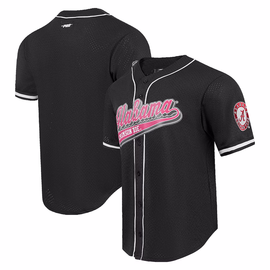 Alabama Crimson Tide Pro Standard Mesh Full-Button Replica Baseball Jersey - Black - Puhuasuan