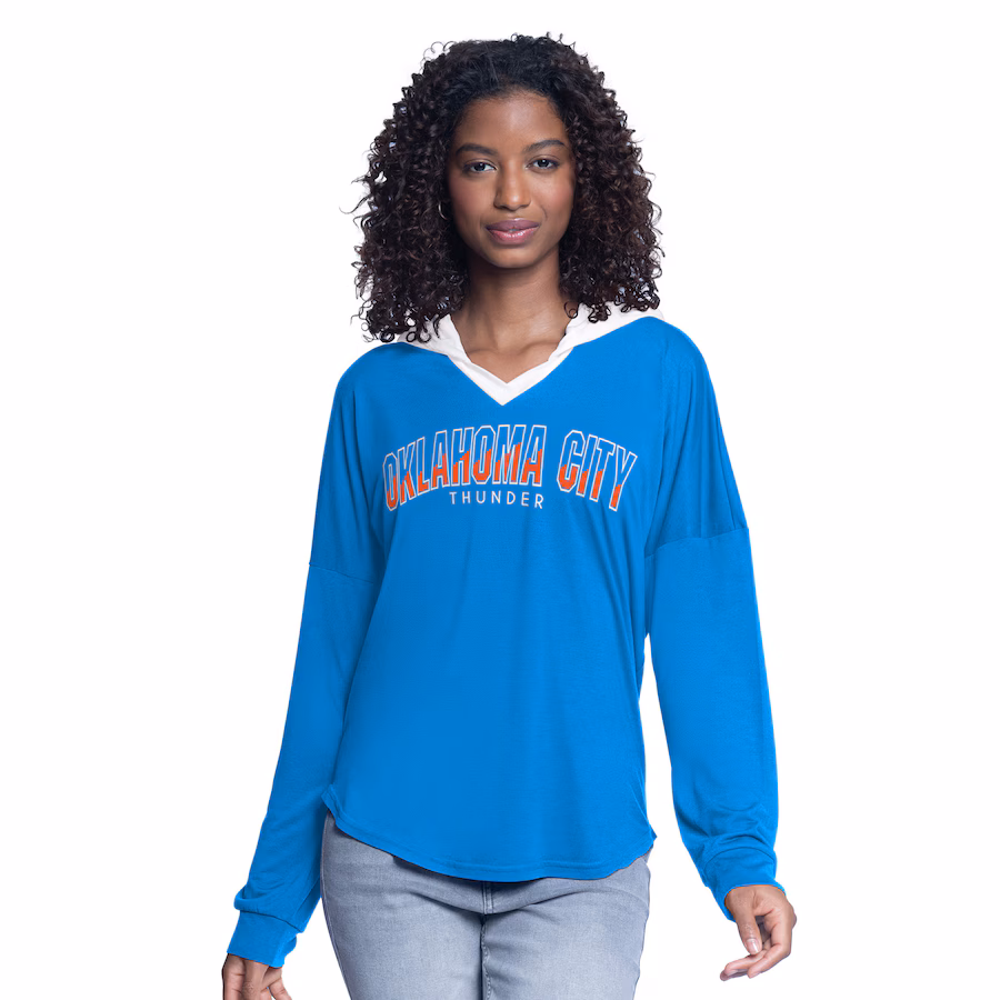 Women's Oklahoma City Thunder G-III 4Her by Carl Banks Blue Bench Player Oversized Long Sleeve Hooded Top - Puhuasuan