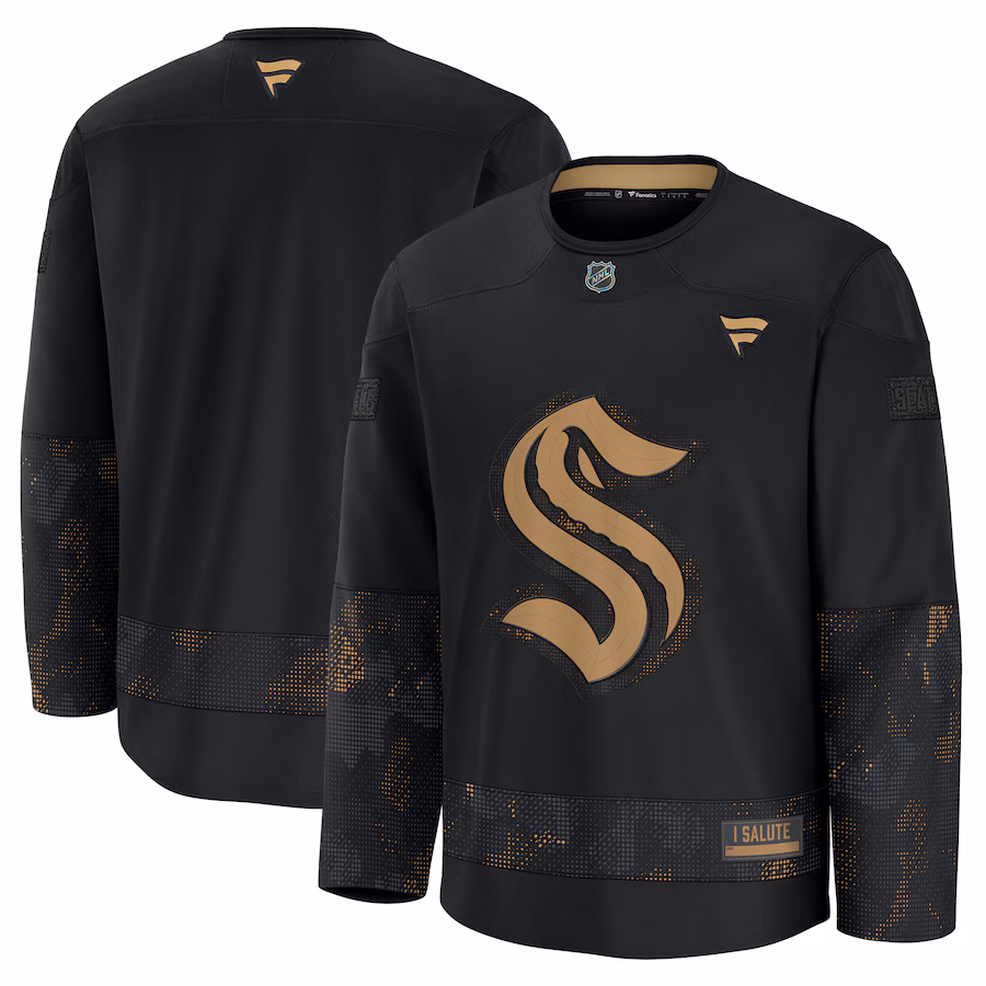 Men's Seattle Kraken Fanatics Black 2024 Military Appreciation Practice Jersey - Puhuasuan