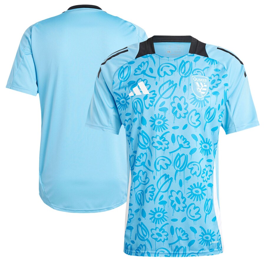 Men's San Jose Earthquakes adidas Blue 2024 One Planet Pre-Match Top - Puhuasuan