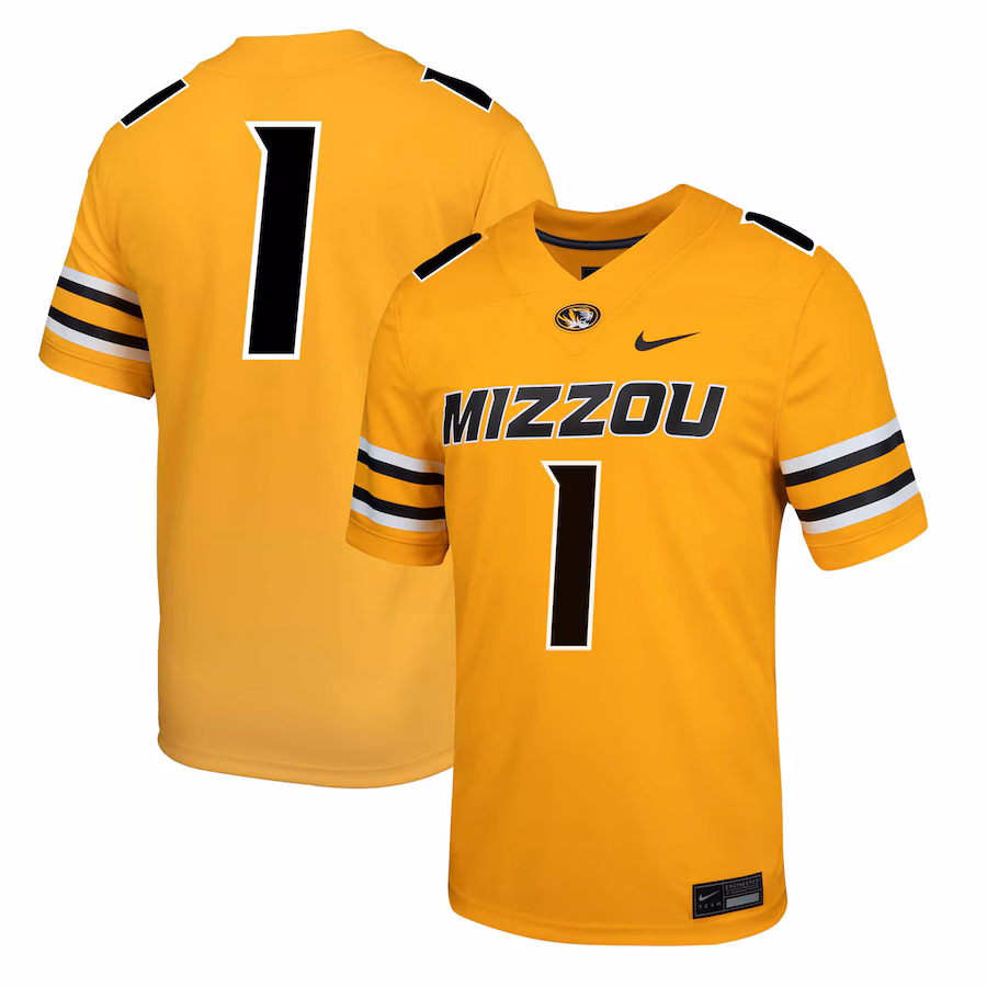 Men's Nike #1 Gold Missouri Tigers  Alternate Game Jersey - Puhuasuan