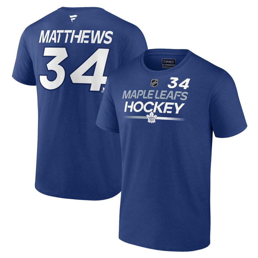 Men's Toronto Maple Leafs Auston Matthews Fanatics Blue Authentic Pro Prime Name & Number T-Shirt - Puhuasuan
