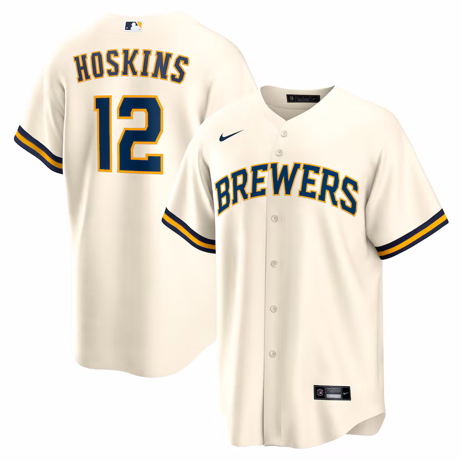 Men's Milwaukee Brewers Rhys Hoskins Nike Cream Home Replica Player Jersey - Puhuasuan