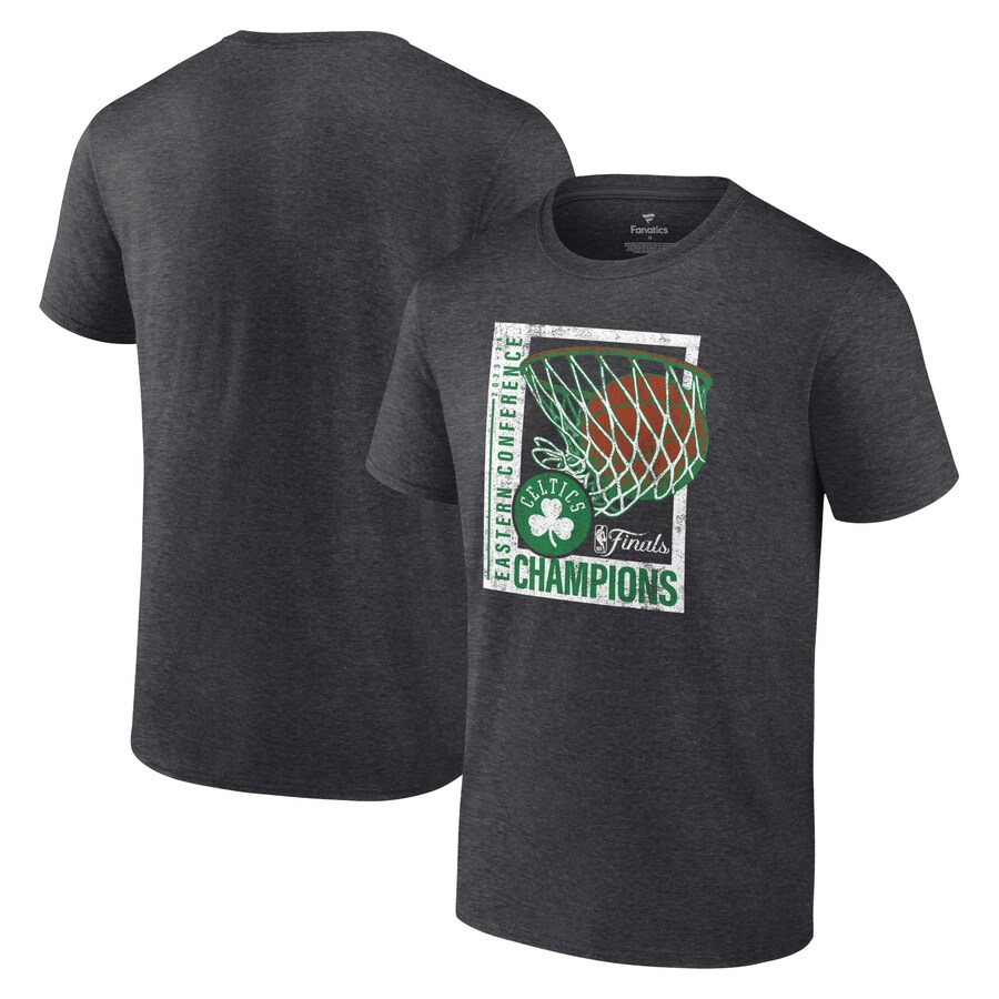 Men's Boston Celtics Fanatics Heather Charcoal 2024 Eastern Conference Champions Full Court Trap T-Shirt - Puhuasuan