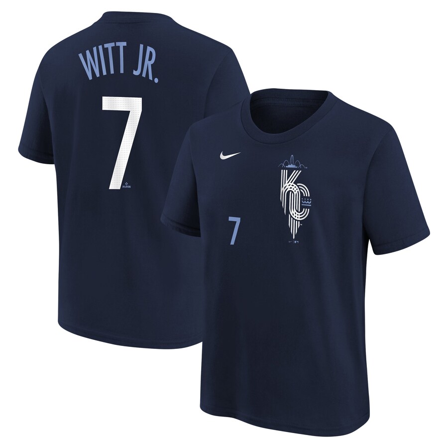 Youth Kansas City Royals Bobby Witt Jr. Nike Navy Fuse City Connect Name & Number T-Shirt - Puhuasuan