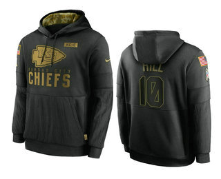 Men's Kansas City Chiefs #10 Tyreek Hill Black 2020 Salute To Service Sideline Performance Pullover Hoodie - Puhuasuan