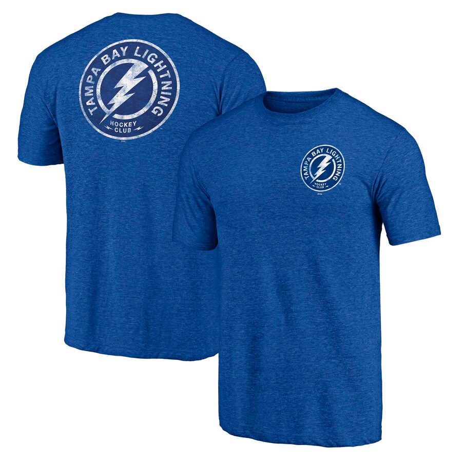 Men's Tampa Bay Lightning Fanatics Heather Blue Distressed Shoulder Patch Logo Tri-Blend T-Shirt - Puhuasuan