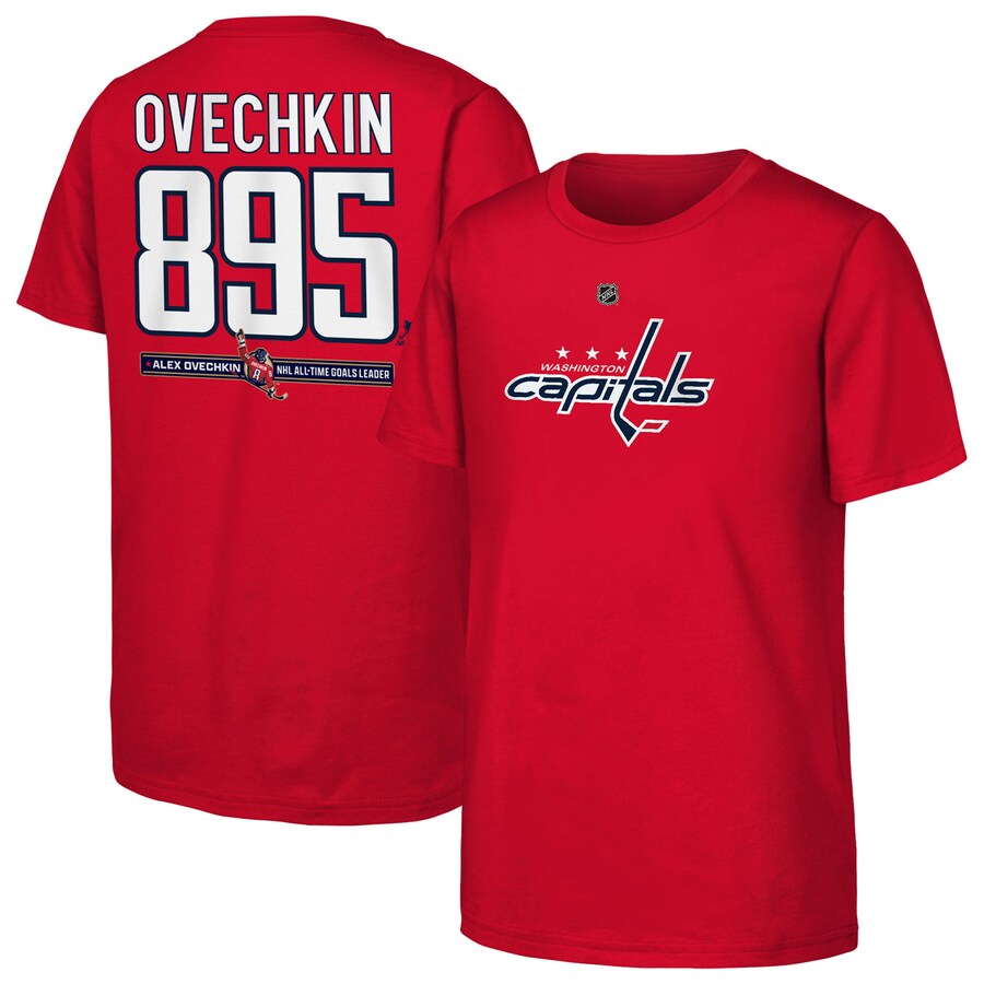 Youth Washington Capitals Alexander Ovechkin Red NHL All-Time Leading Goal Scorer Name & Number T-Shirt - Puhuasuan
