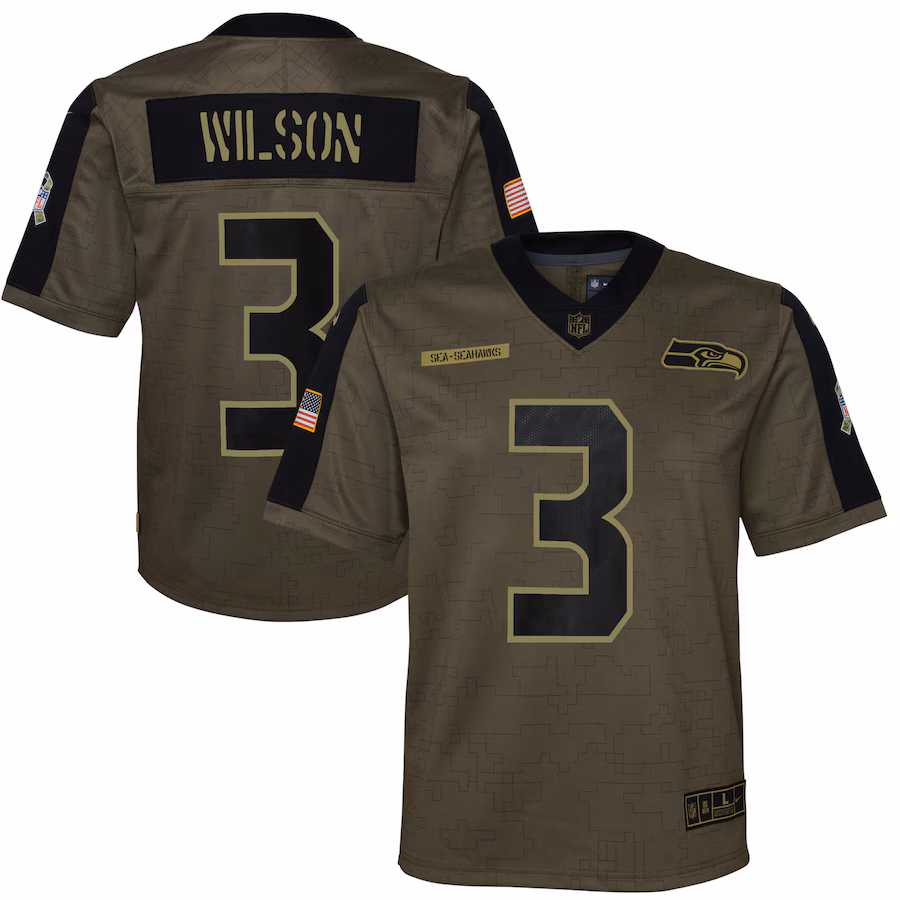 Youth Dallas Seattle Seahawks Russell Wilson Nike Olive Salute To Service Game Jersey - Puhuasuan
