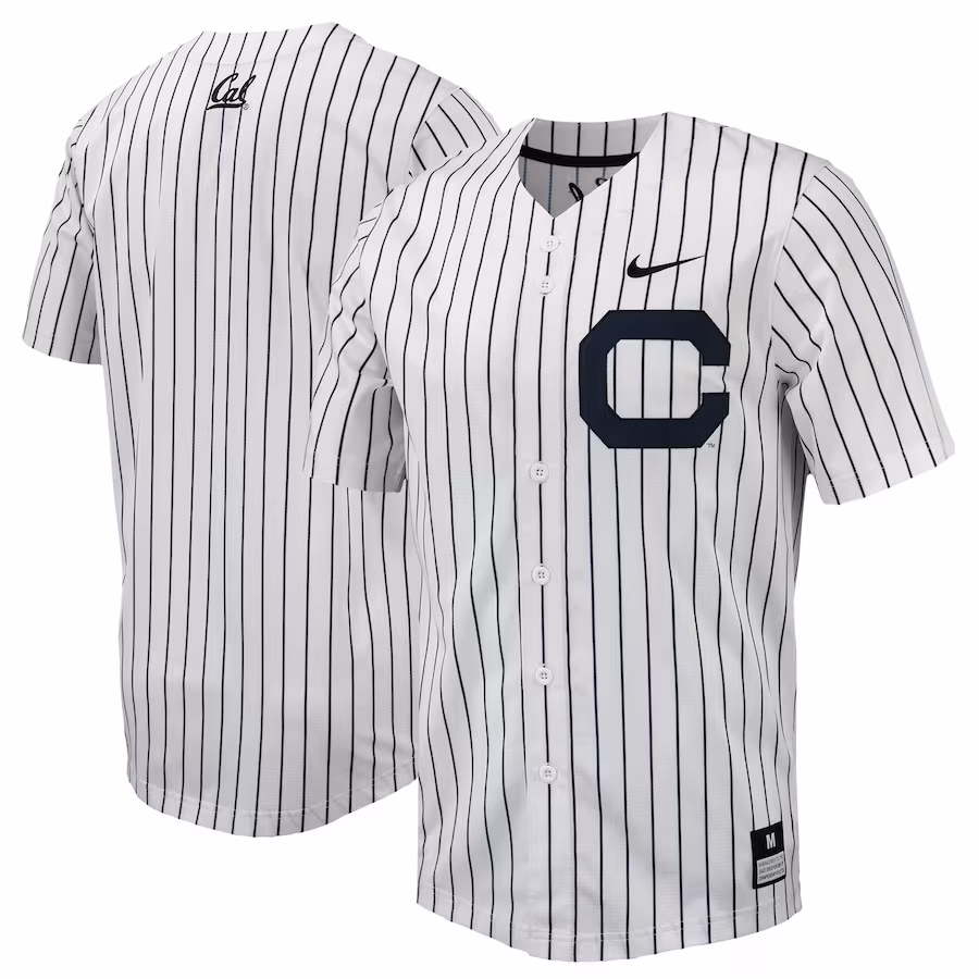 Cal Bears Nike Pinstripe Replica Full-Button Baseball Jersey - White/Navy - Puhuasuan