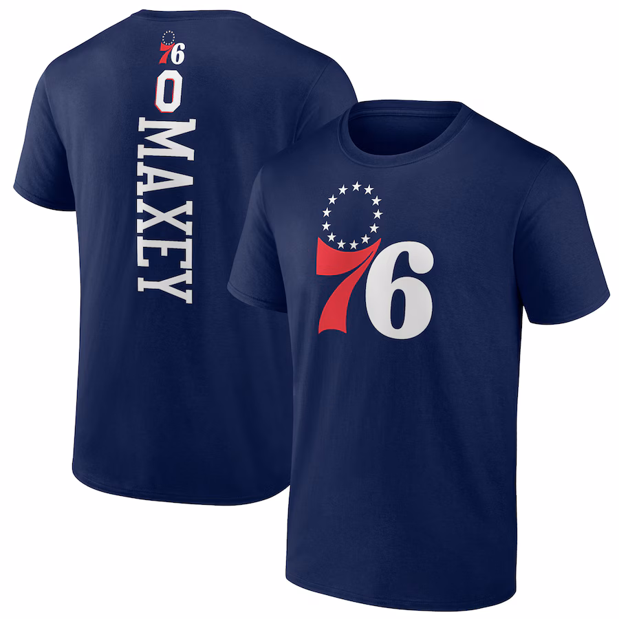Men's Philadelphia 76ers Tyrese Maxey Navy Playmaker T-Shirt - Puhuasuan