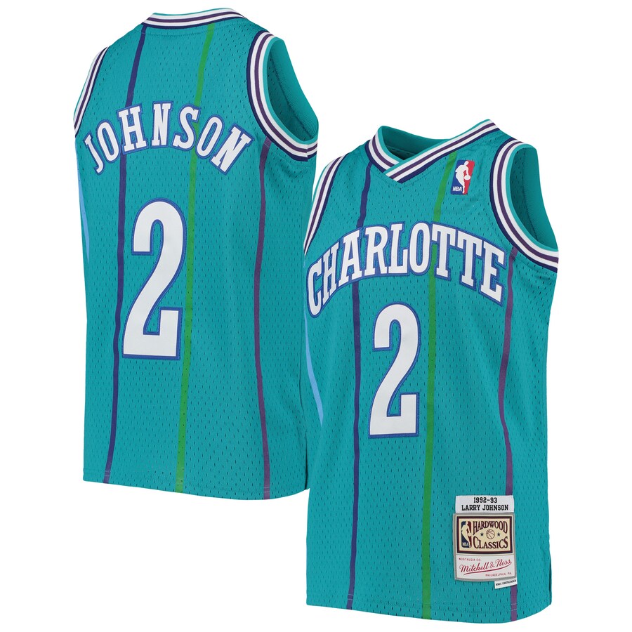 Youth Charlotte Hornets Larry Johnson Mitchell & Ness Teal 1992/93 Hardwood Classics Swingman Jersey - Puhuasuan