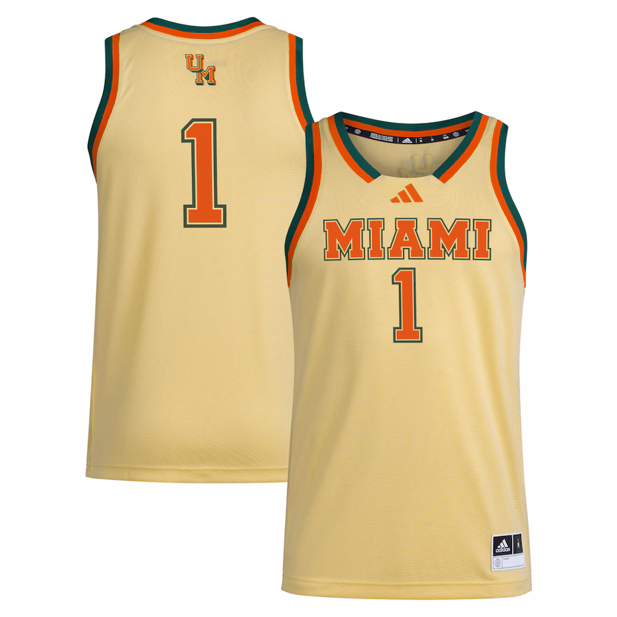 Men's adidas #1 Yellow Miami Hurricanes Swingman Jersey - Puhuasuan