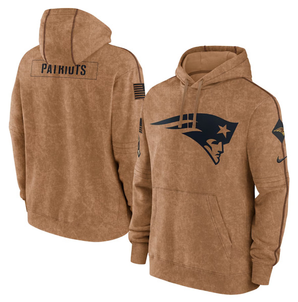 Men's New England Patriots 2023 Brown Salute to Service Pullover Hoodie - Puhuasuan
