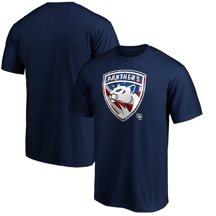 Men's Florida Panthers Navy Banner Wave Logo T-Shirt - Puhuasuan