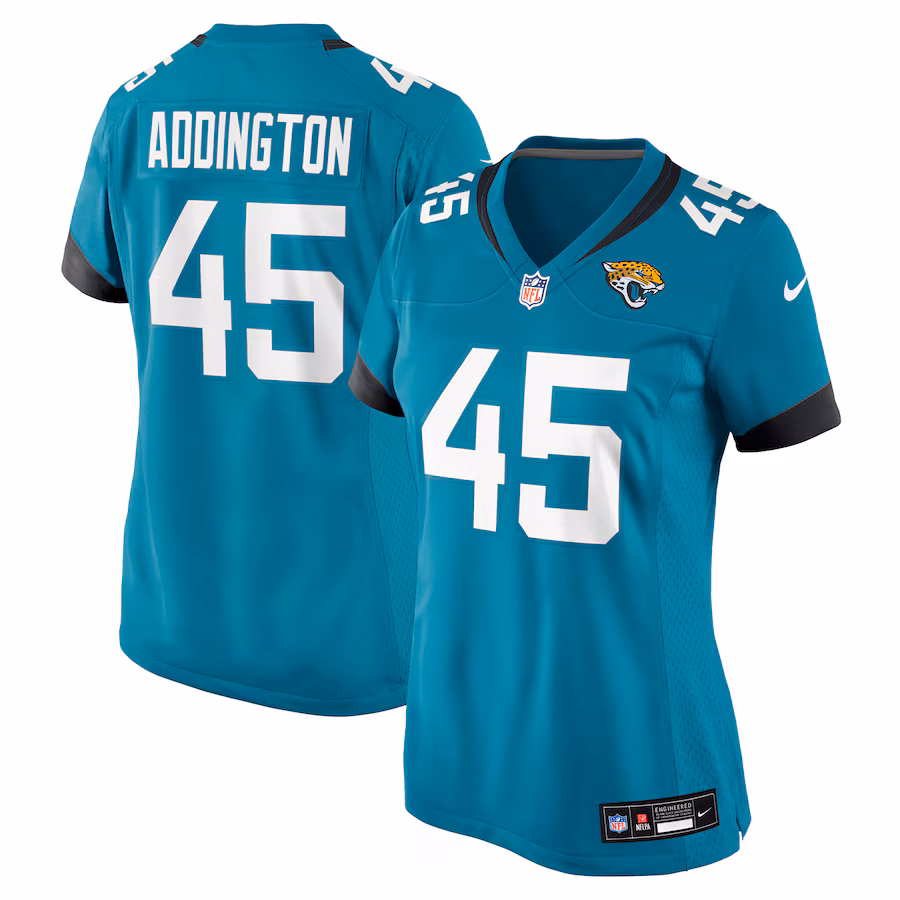 Women's Jacksonville Jaguars Tucker Addington Nike Teal Team Game Jersey - Puhuasuan