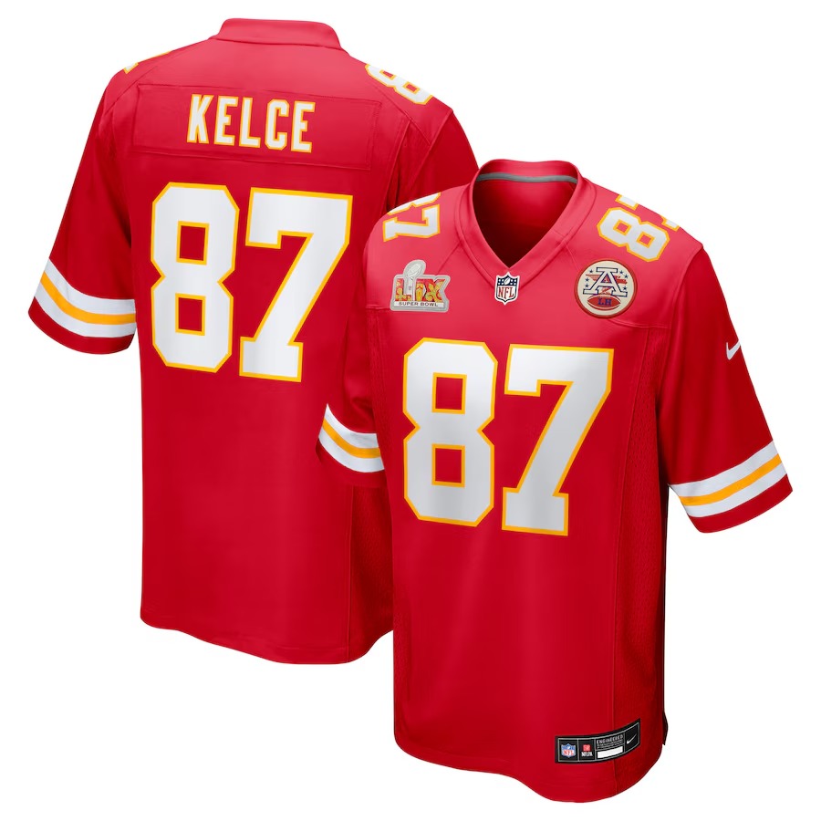 Men's Kansas City Chiefs Travis Kelce Nike Red Super Bowl LIX Game Jersey - Puhuasuan