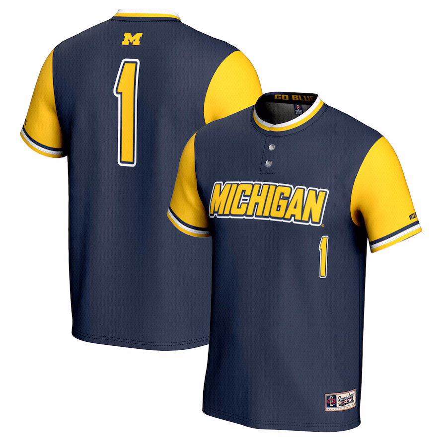#1 Michigan Wolverines GameDay Greats Unisex Lightweight Softball Jersey - Navy - Puhuasuan