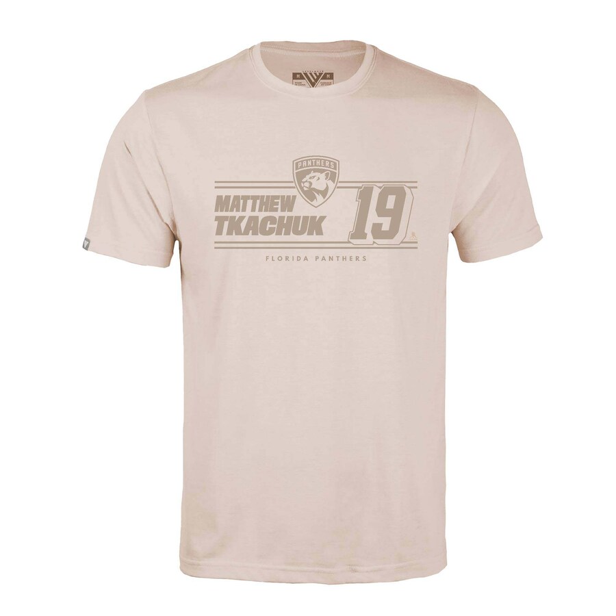 Men's Florida Panthers Matthew Tkachuk Levelwear Khaki Richmond Mileage Name & Number T-Shirt - Puhuasuan