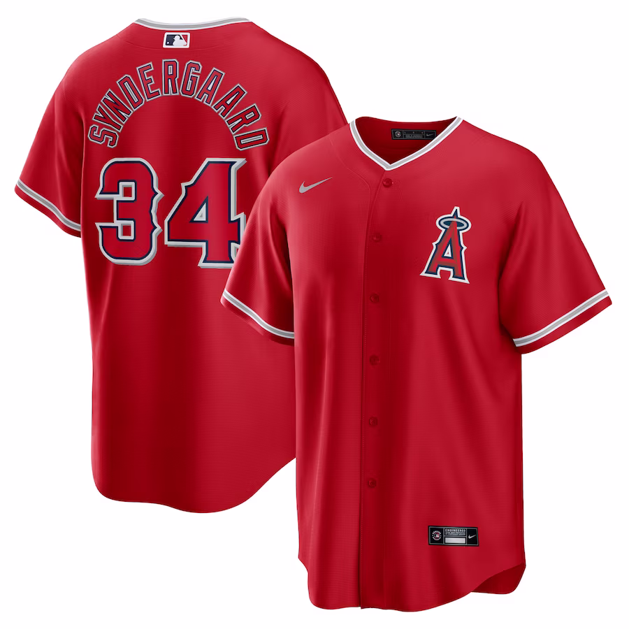 Men's Los Angeles Angels Noah Syndergaard Nike Red Alternate Replica Player Jersey - Puhuasuan