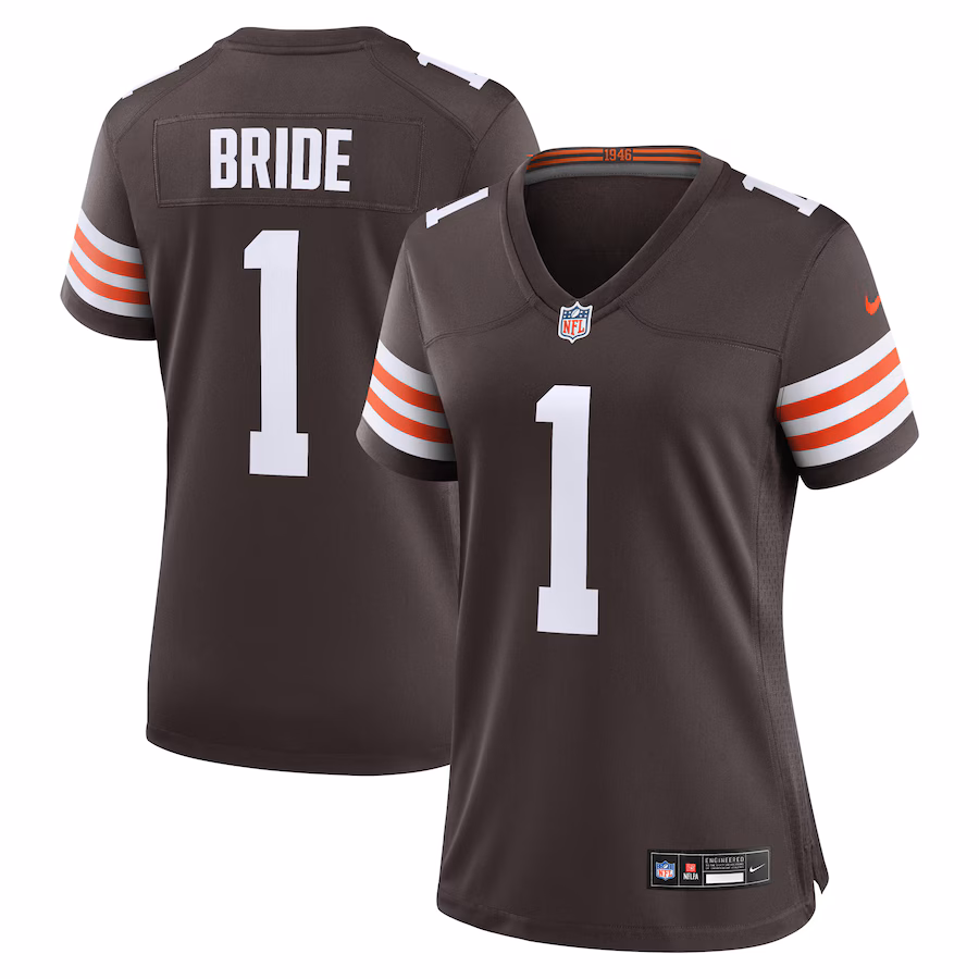 Women's Cleveland Browns Number 1 Bride Nike Brown Game Jersey - Puhuasuan