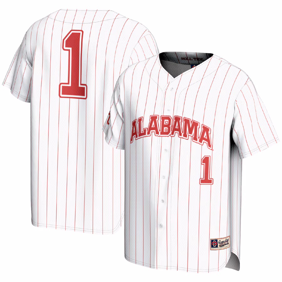 Men's GameDay Greats #1 White Alabama Crimson Tide Lightweight Baseball Fashion Jersey - Puhuasuan