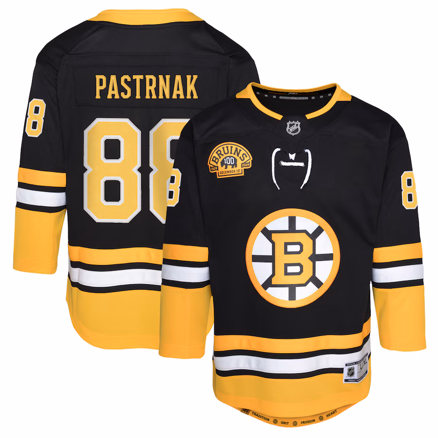 Youth Boston Bruins David Pastrnak Black 100th Anniversary Premier Player Jersey - Puhuasuan