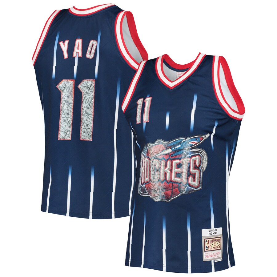 Men's Houston Rockets Yao Ming Mitchell & Ness Navy 2002/03 Hardwood Classics NBA 75th Anniversary Diamond Swingman Jersey - Puhuasuan