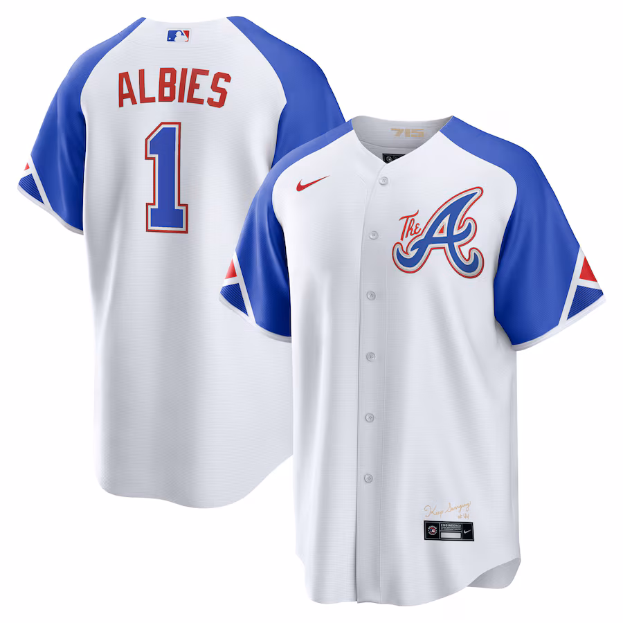 Men's Atlanta Braves Ozzie Albies Nike White City Connect Replica Player Jersey - Puhuasuan
