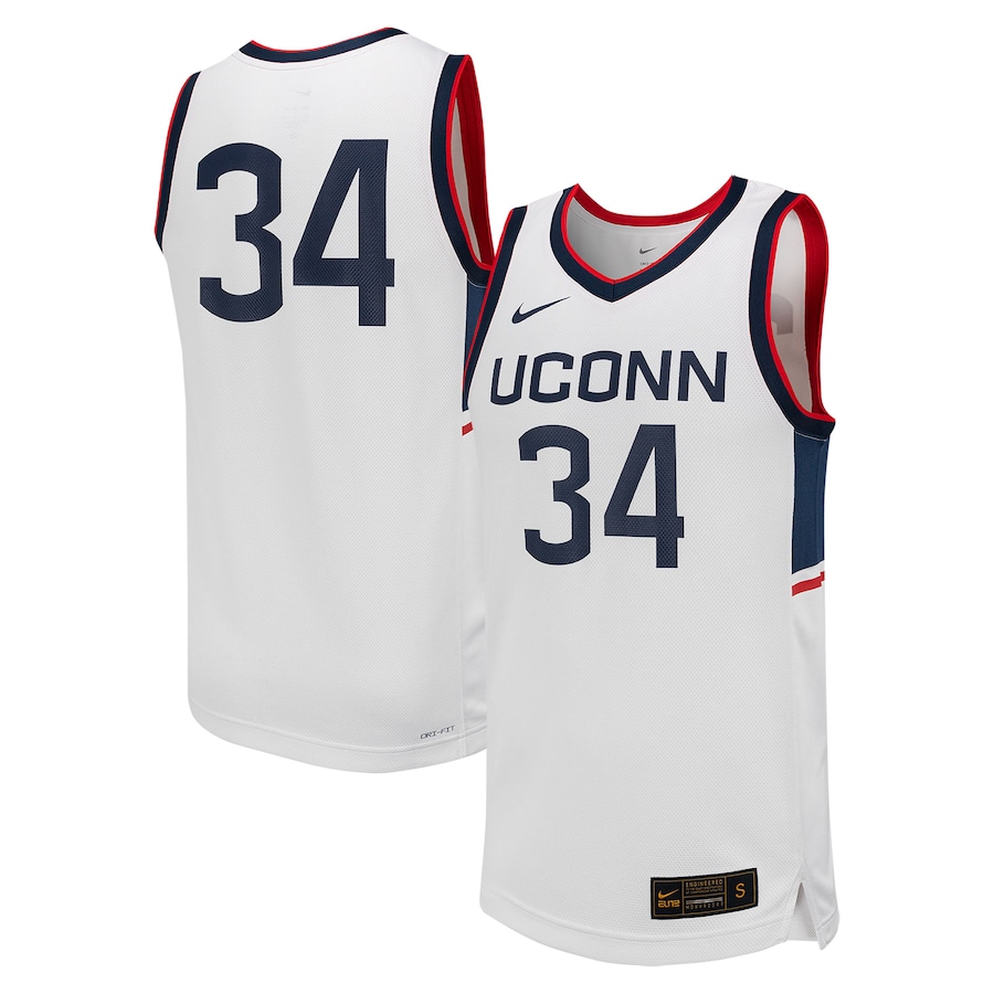 Men's Nike #34 White UConn Huskies Replica Basketball Jersey - Puhuasuan