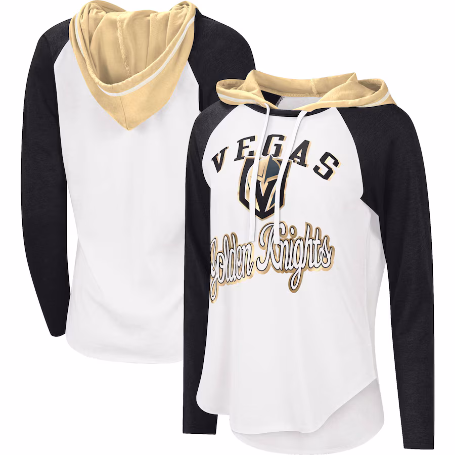 Women's Vegas Golden Knights G-III Sports by Carl Banks White/Black MVP Raglan Lightweight Hooded T-Shirt - Puhuasuan