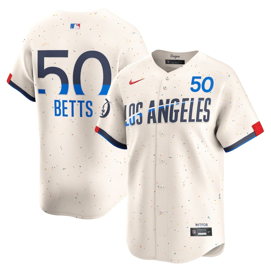 Men's Los Angeles Dodgers Mookie Betts Nike Cream 2024 World Series Champions City Connect Limited Player Jersey - Puhuasuan