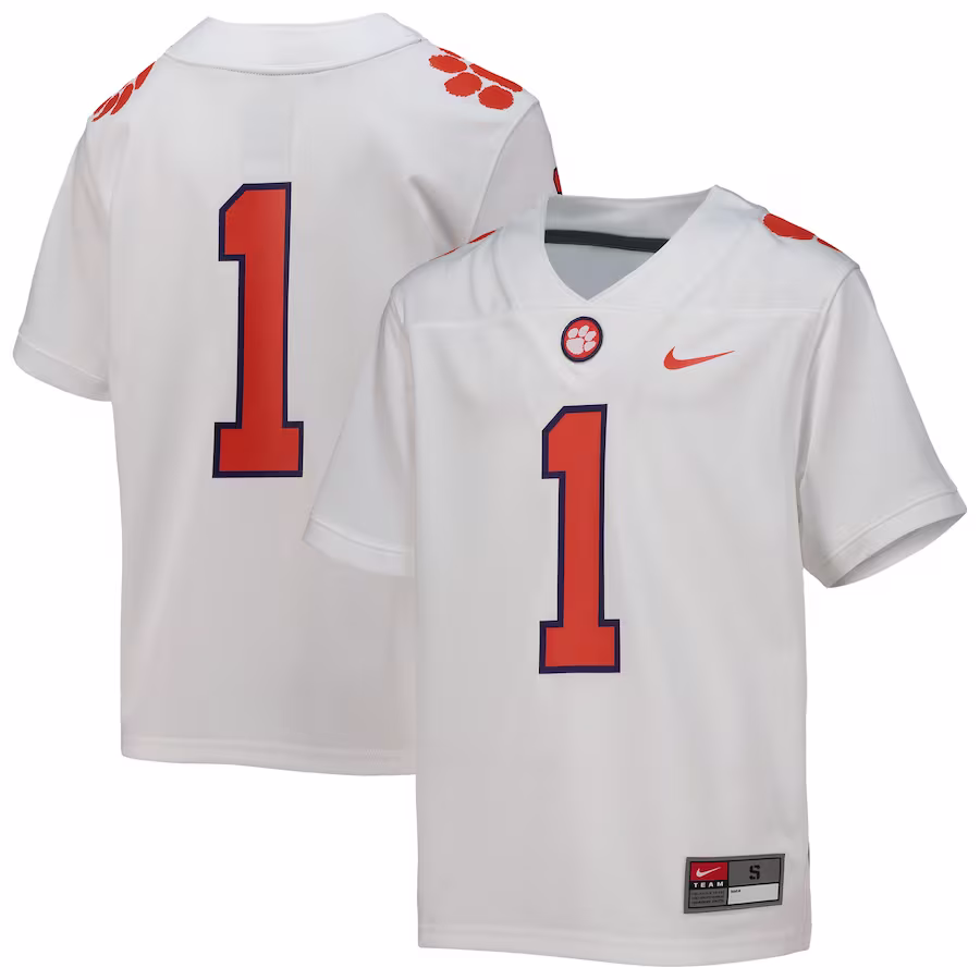 #1 Clemson Tigers Nike Youth Replica Football Jersey - White - Puhuasuan
