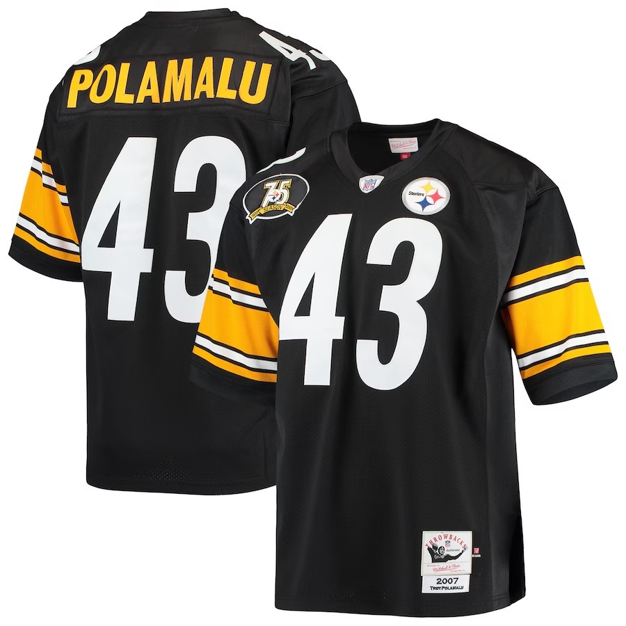 Men's Pittsburgh Steelers 2007 Troy Polamalu Mitchell & Ness Black Authentic Throwback Retired Player Jersey - Puhuasuan