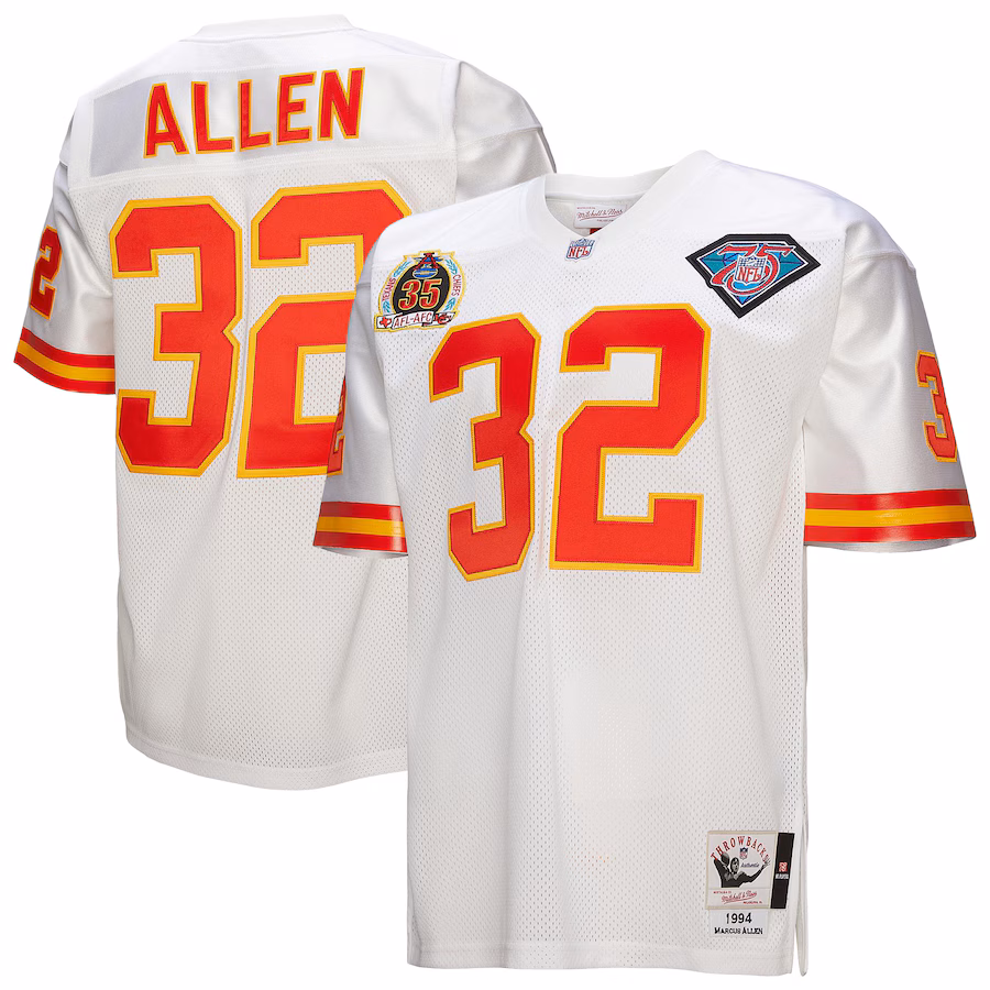 Men's Kansas City Chiefs 1994 Marcus Allen Mitchell & Ness White Authentic Throwback Retired Player Jersey - Puhuasuan