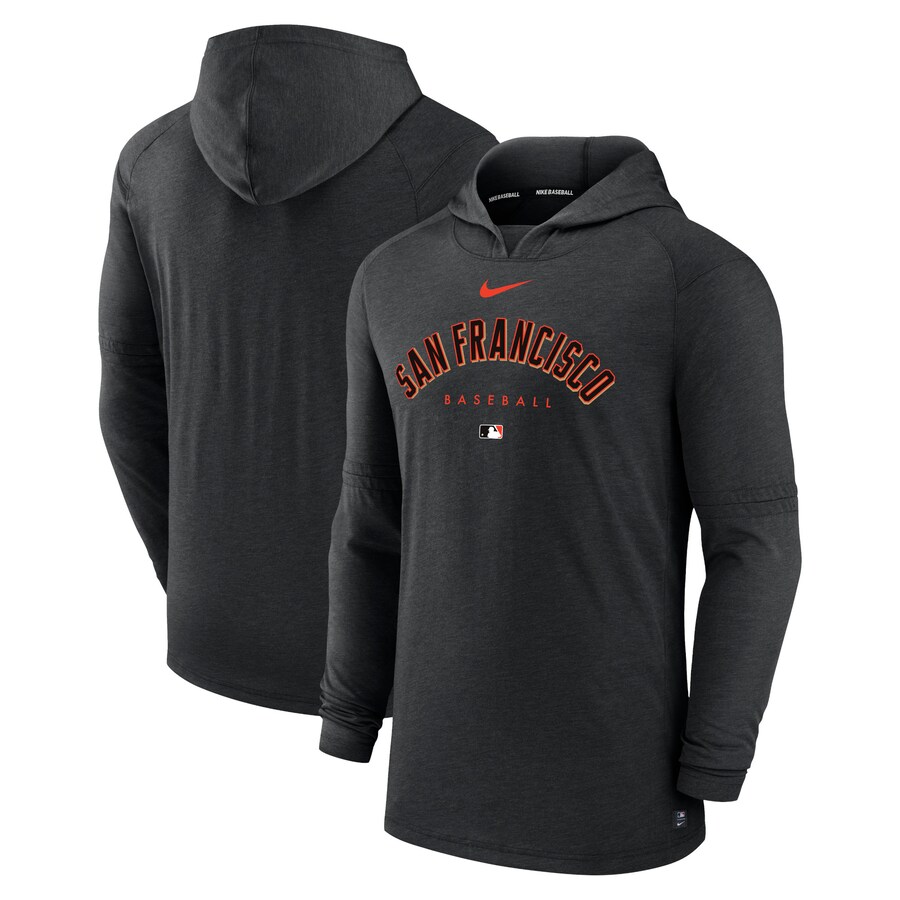 Men's San Francisco Giants Nike Heather Black Authentic Collection Early Work Tri-Blend Performance Pullover Hoodie - Puhuasuan