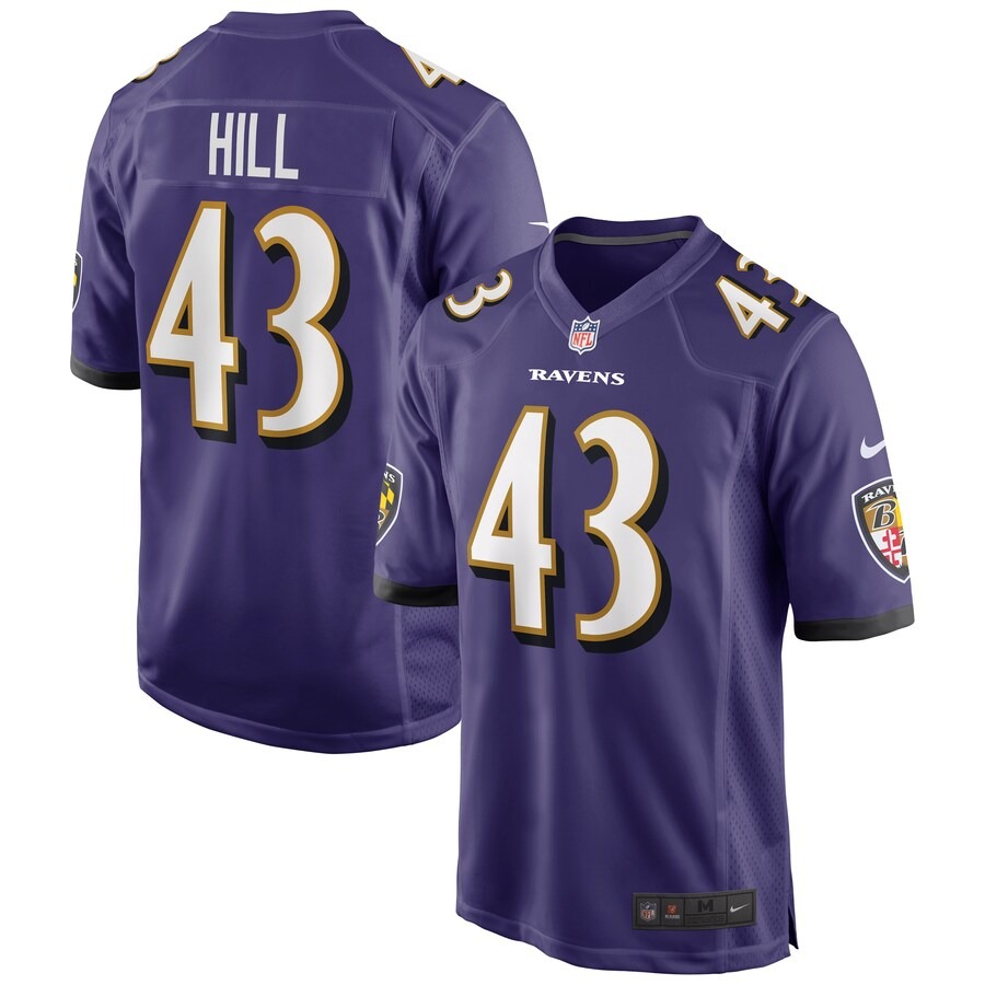 Men's Baltimore Ravens Justice Hill Nike Purple Game Jersey - Puhuasuan