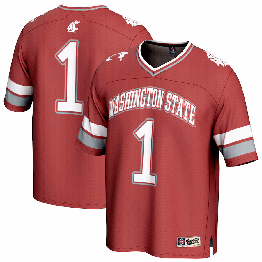 Unisex GameDay Greats #1 Crimson Washington State Cougars Lightweight Collegiate Football Fashion Jersey - Puhuasuan