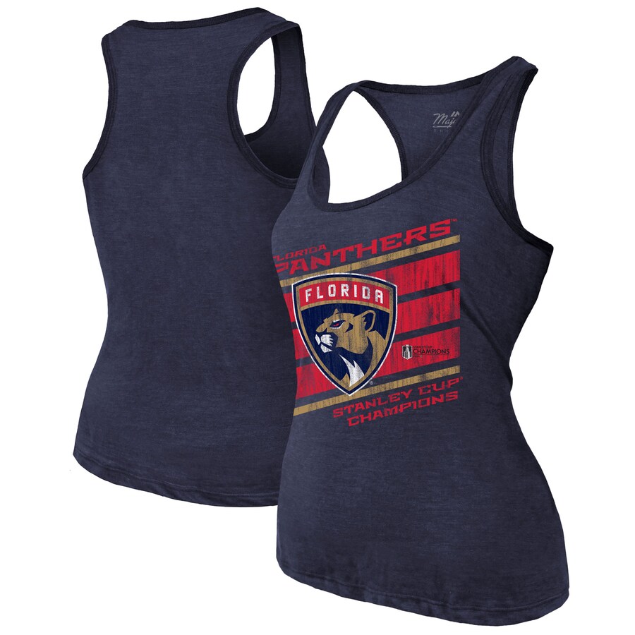 Women's Florida Panthers Majestic Threads Navy 2024 Stanley Cup Champions Tri-Blend Racerback Tank Top - Puhuasuan