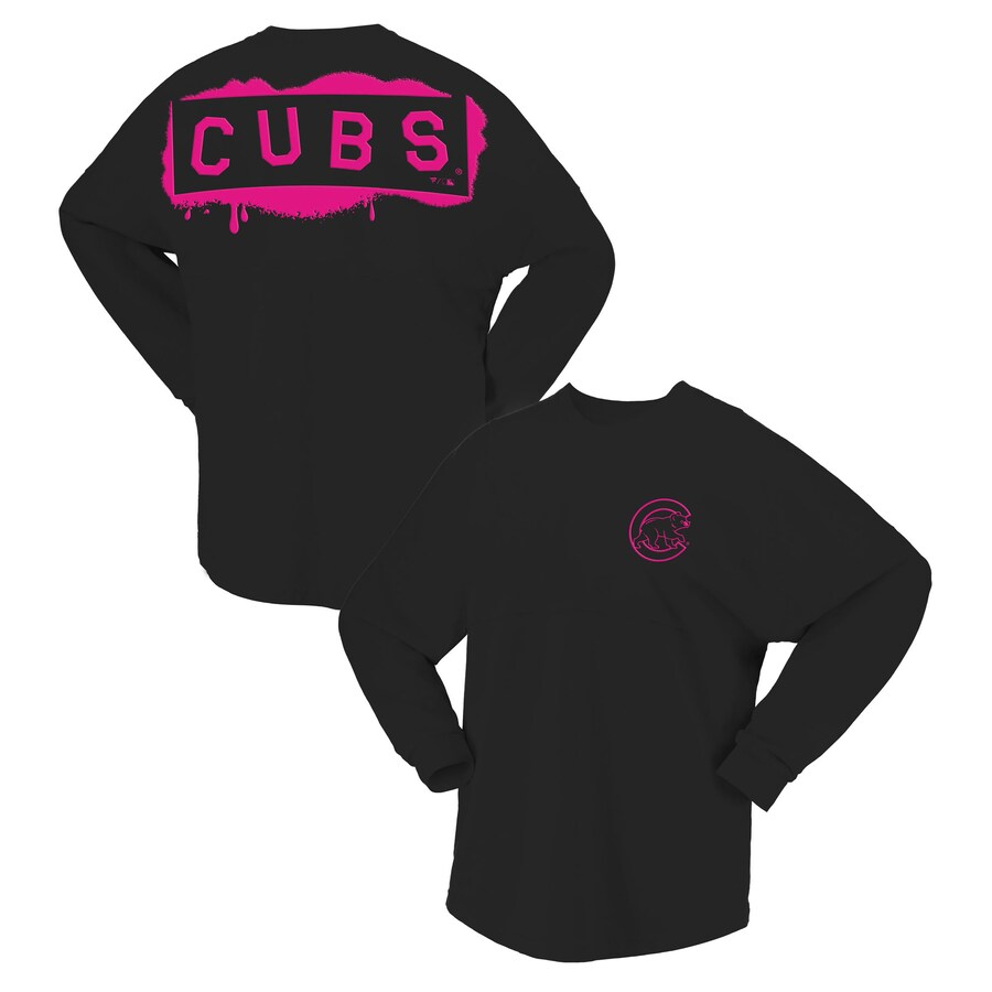 Women's Chicago Cubs Fanatics Black Neon Jersey Long Sleeve T-Shirt - Puhuasuan